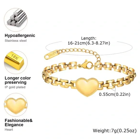 New! Women stainless steel Gold plated Heart charm Bracelet - Picture 3 of 5